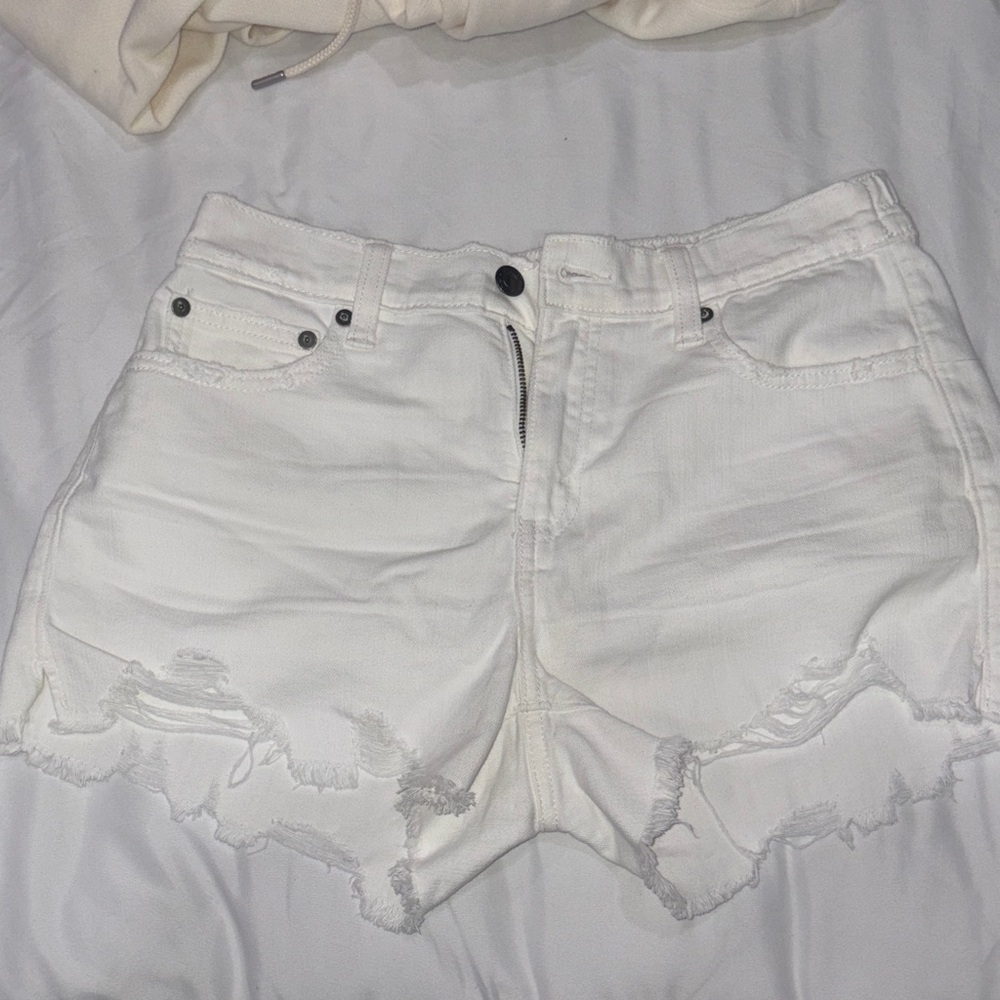 New Aerie White Frayed Hem Jean Shorts